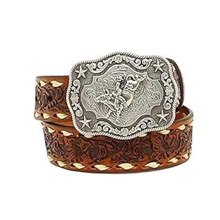 Nocona Boys Floral Embossed Belt With Buckle, Tan - Size 28