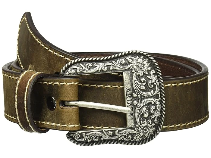 Ariat Women's 1.5 In. Western Belt With Heavy Stitch Edge - Extra Large, Brown