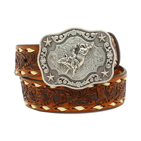 Nocona Boys Floral Embossed Belt With Buckle, Tan - Size 26