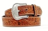 Nocona Men's Floral Embossed Leather Belt, Tan, Size 28