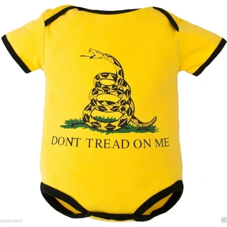 Don't Tread On Me Baby Bodysuit Gold With Gadsden Flag 6-9 Months