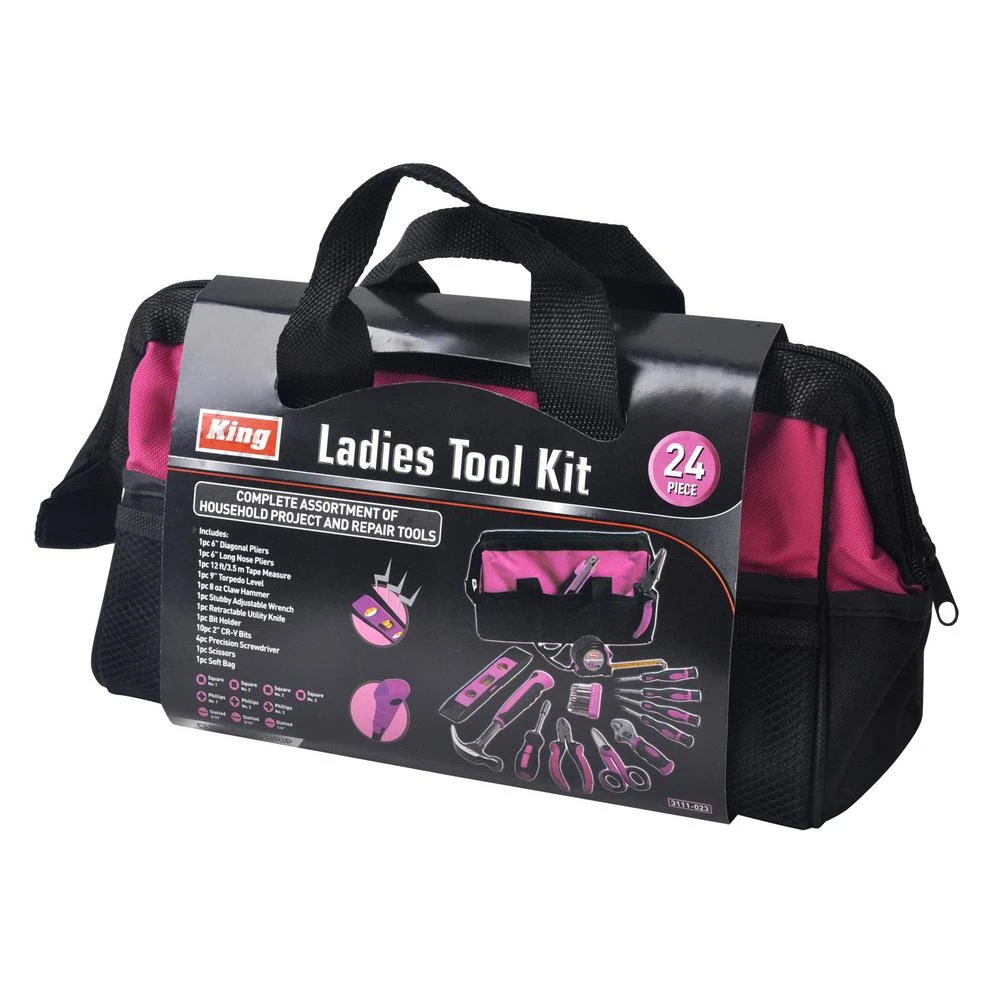 Complete Household Pink Tool Kit With Bag 24-piece Model 3111-0