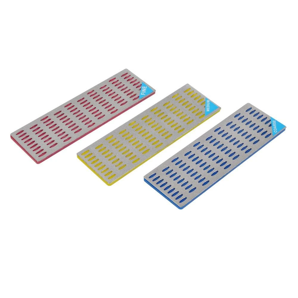 KING 450-Grit Red, 300-Grit Yellow and 150-Grit Blue Diamond Sharpening Bench Stone Set (3-Pieces)