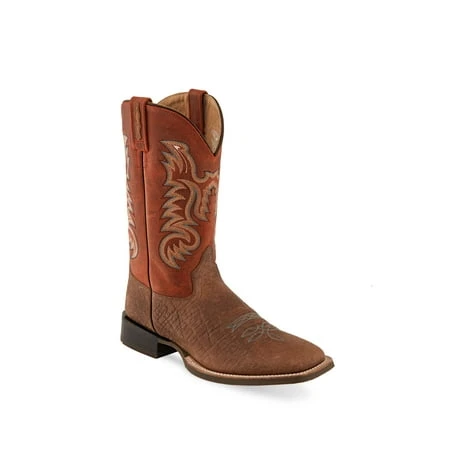 Old West Mens Cowboy Boots 9in Leather Stitch Bsm1838 Brown/burnt Red 12d