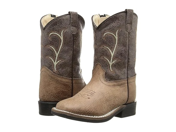 Old West Toddler's All Over Leatherette Square Toe Cowboy Boots - Tan
