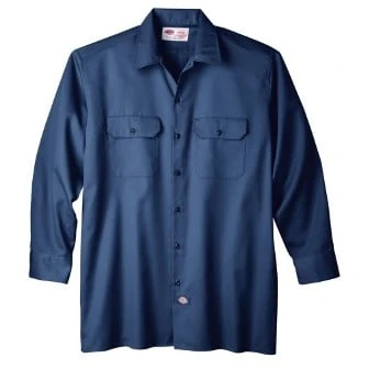 Dickies Men's Original Fit Long Sleeve Twill Work Shirt, Size: L, Navy
