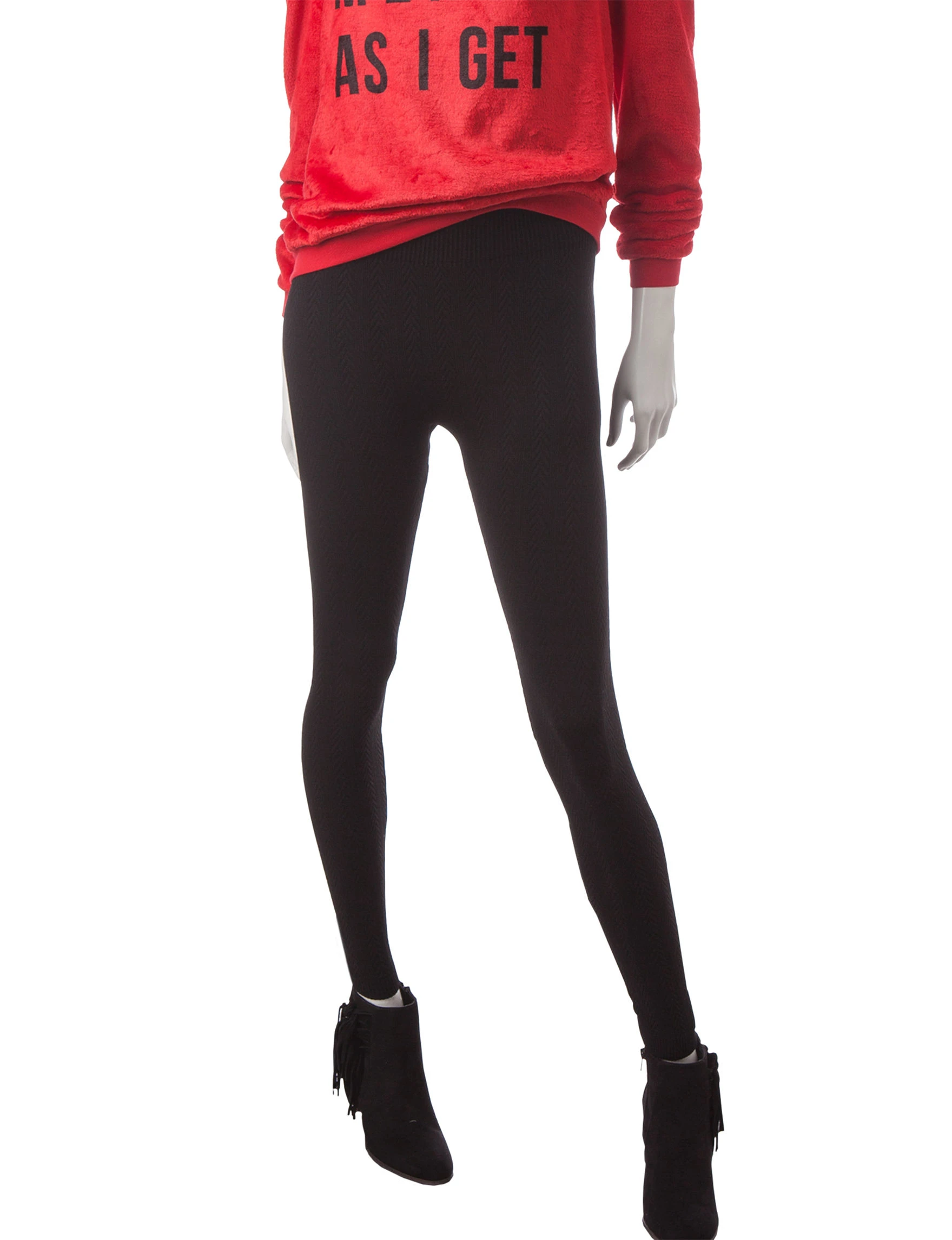 One 5 One Cable Knit Fleece Lined Leggings - Black - S/m