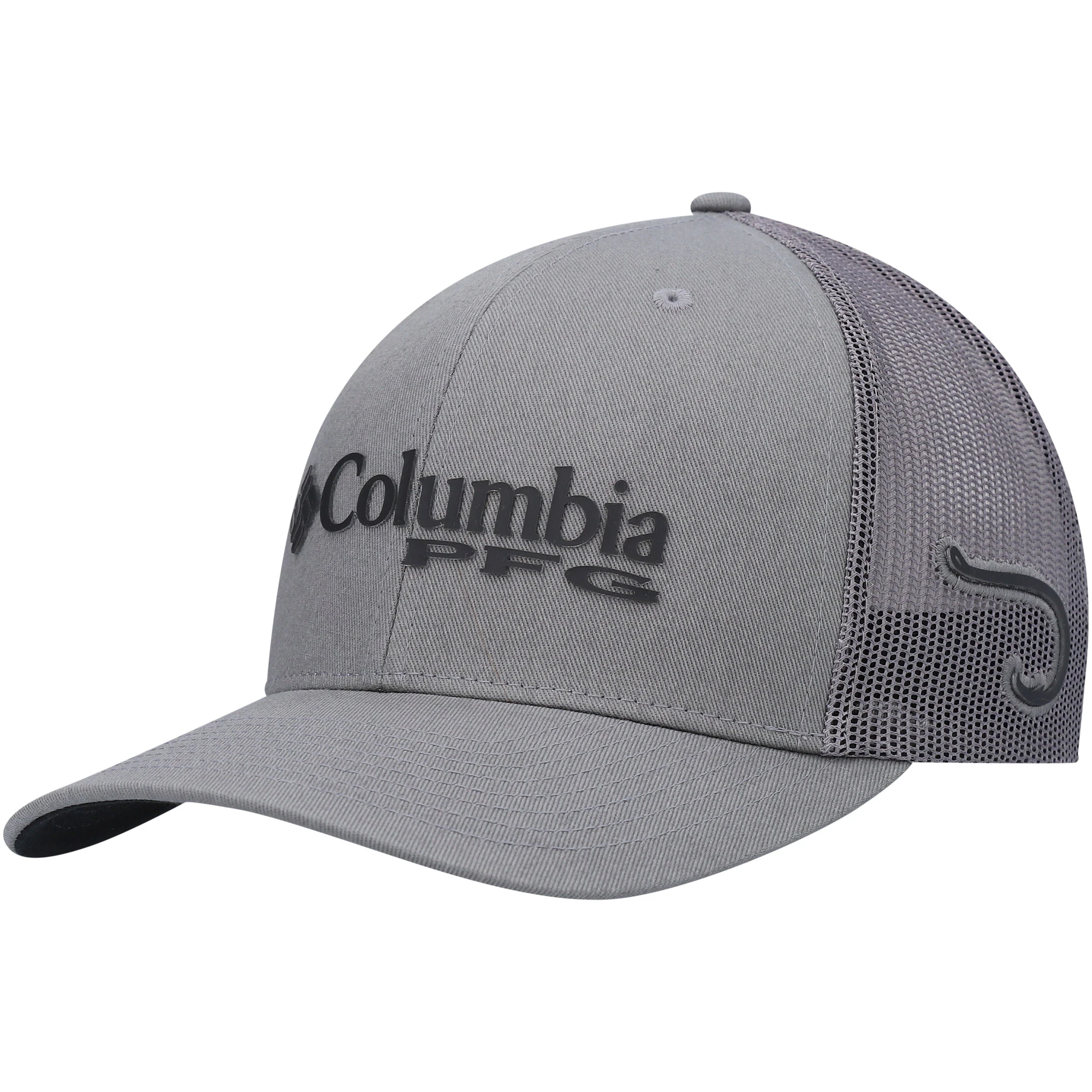 Columbia Pfg High Crown Mesh Snapback Ball Cap - Gray Fishhook Design