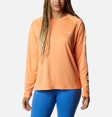 Columbia Women's Pfg Tidal Ii Long Sleeve Tee - Small - Bright Nectar/white Logo