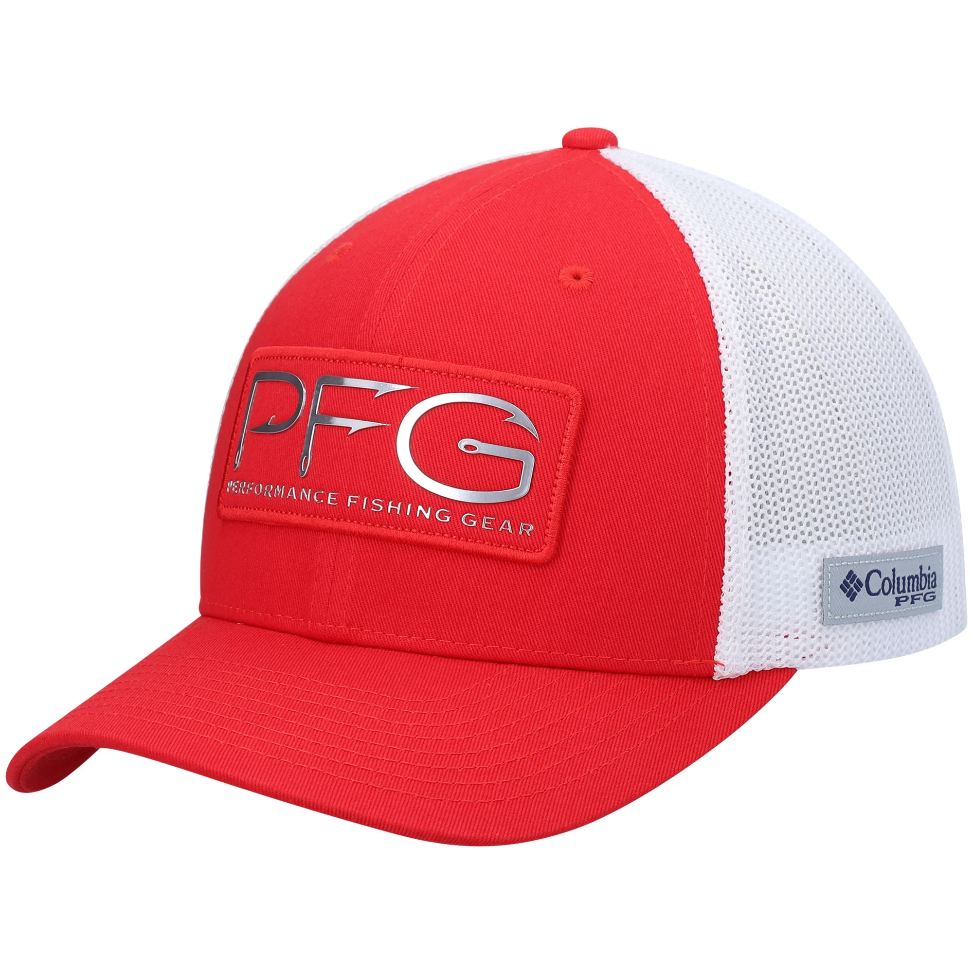 Men's Columbia Red And White Pfg Hooks Ball Flex Hat High Crown