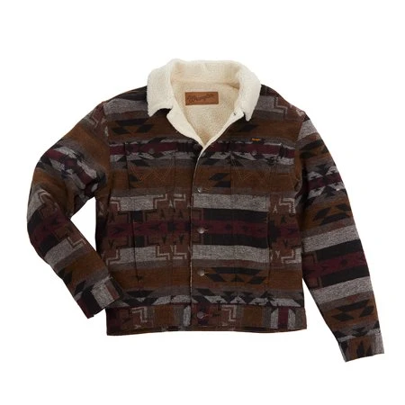Wrangler Men's 112318499 Pecan Pie Aztec Jacquard Sherpa Lined Jacket In Brown