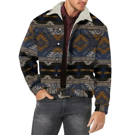 Wrangler Men's 112318500 Depths Aztec Jacquard Sherpa Lined Jacket Large Blue