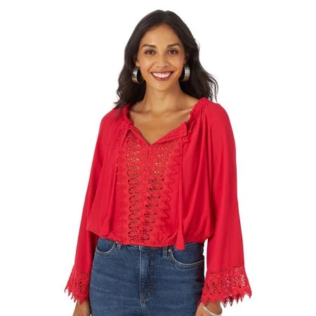Wrangler Women's 112317555 Crochet Inset Top Size S Red