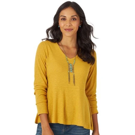 Wrangler Women's 112317066 V-neck Long Sleeve Top Size M Mustard Color