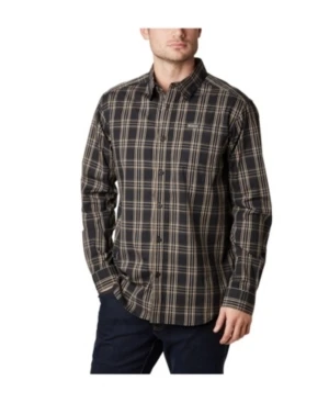 Columbia Men's Vapor Ridge Iii Navy Plaid Collared Classic Fit Cotton Dress Shirt M