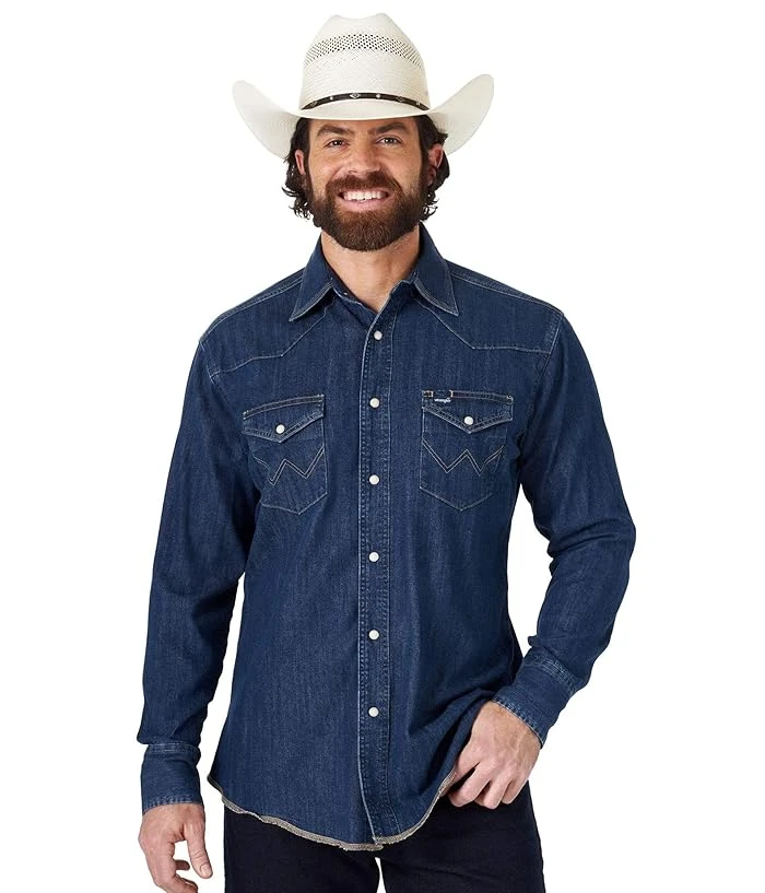 Wrangler Men's Long Sleeve Western Denim Workshirt - Cowboy Cut With Two Pockets