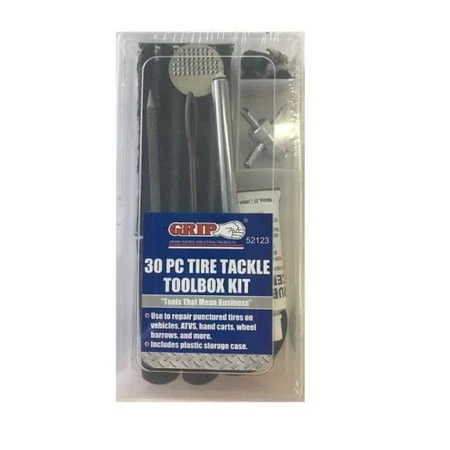 Grip 30 Piece Tire Repair Kit Tool Box Set With Puncture Fix Tools Model 52123