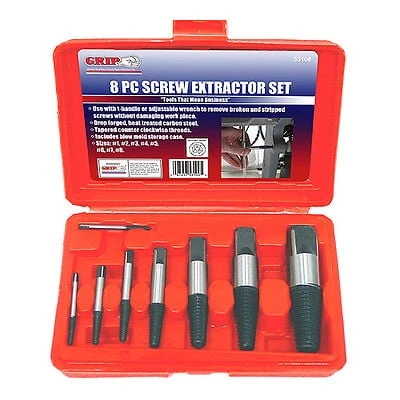 Grip 8 Piece Screw Extractor Set For Broken Nuts And Bolts Sizes #1 To #8 Model 53100