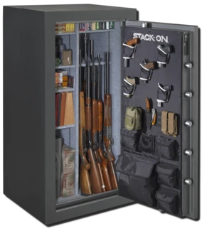 Stack On 36-40 Gun Total Defense Safe With Biometric Lock In Grey Pebble