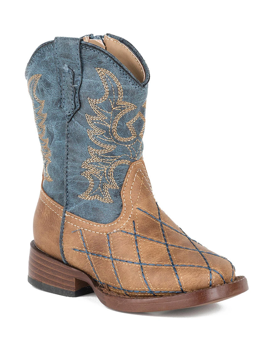Roper Boys' Cross Cut Western Boots Faux Leather Tan Size 6 Infant