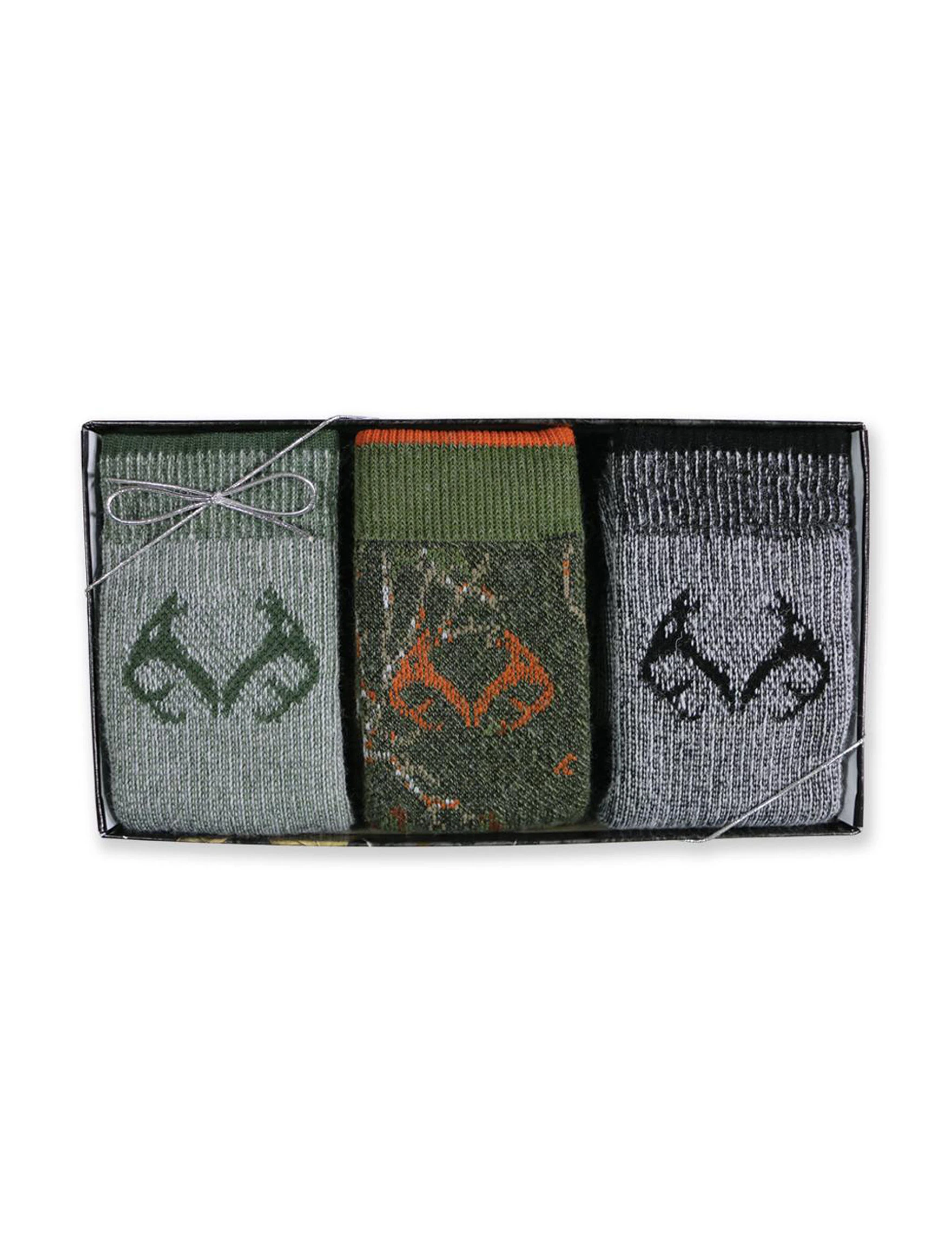 Realtree Men's Merino Wool Camo Boot Socks Gift Box - 3 Pairs - Large