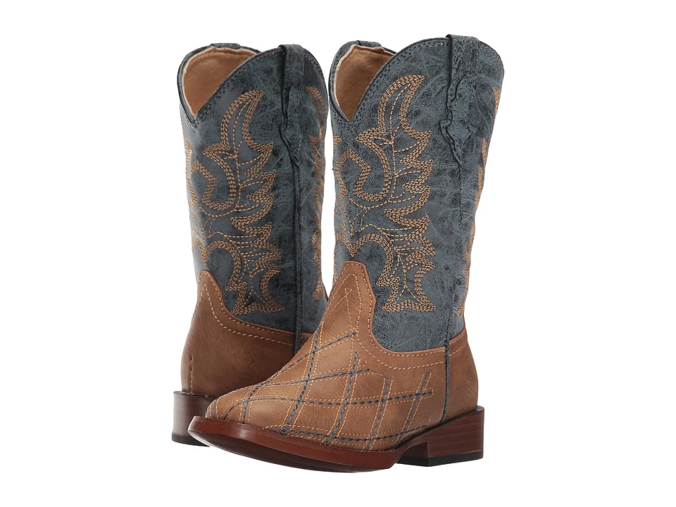 Roper Boys Faux Leather Cross Cut Western Boots Tan Size 10 Child 09-018-1900-0080 Ta