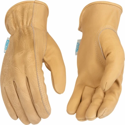 Women's AquaHide Water Resistant Cowhide Gloves with Floral Pattern Size Small