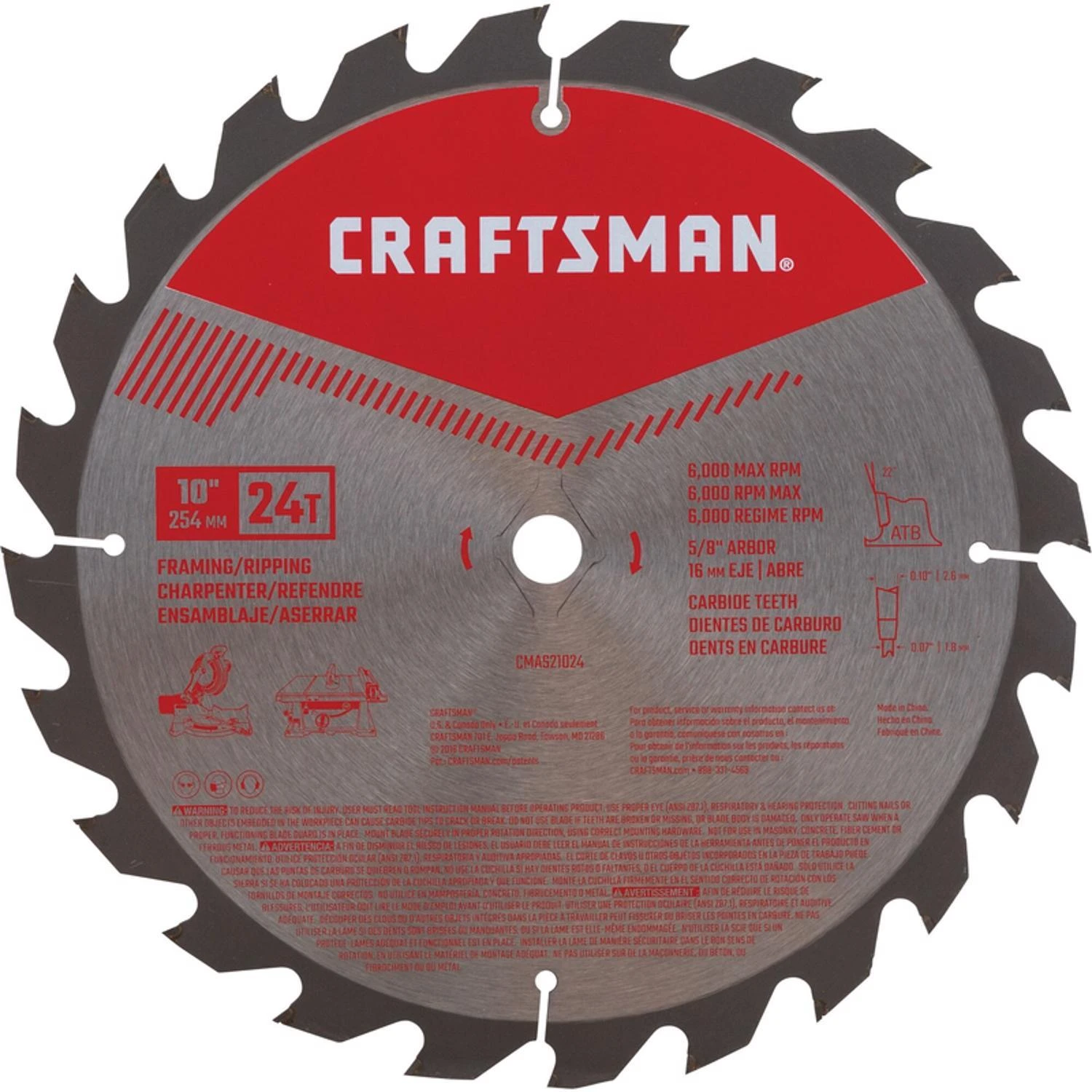 Craftsman 10 In. D X 5/8 In. Carbide Framing Blade 24 Teeth