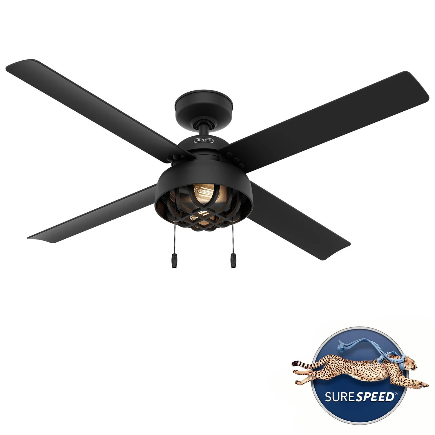 Hunter Spring Mill 52 In. Matte Black Led Indoor Outdoor Ceiling Fan With Pull Chains
