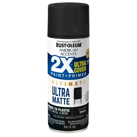 Rust-oleum American Accents 2x Ultra Cover Ultra Matte Black Spray Paint And Primer 12 Oz