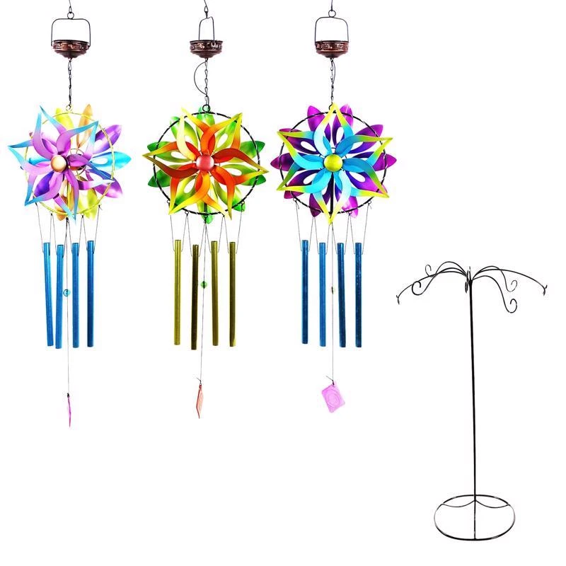 Alpine Assorted Metal 35 In. Solar Kinetic Spinner Wind Chime