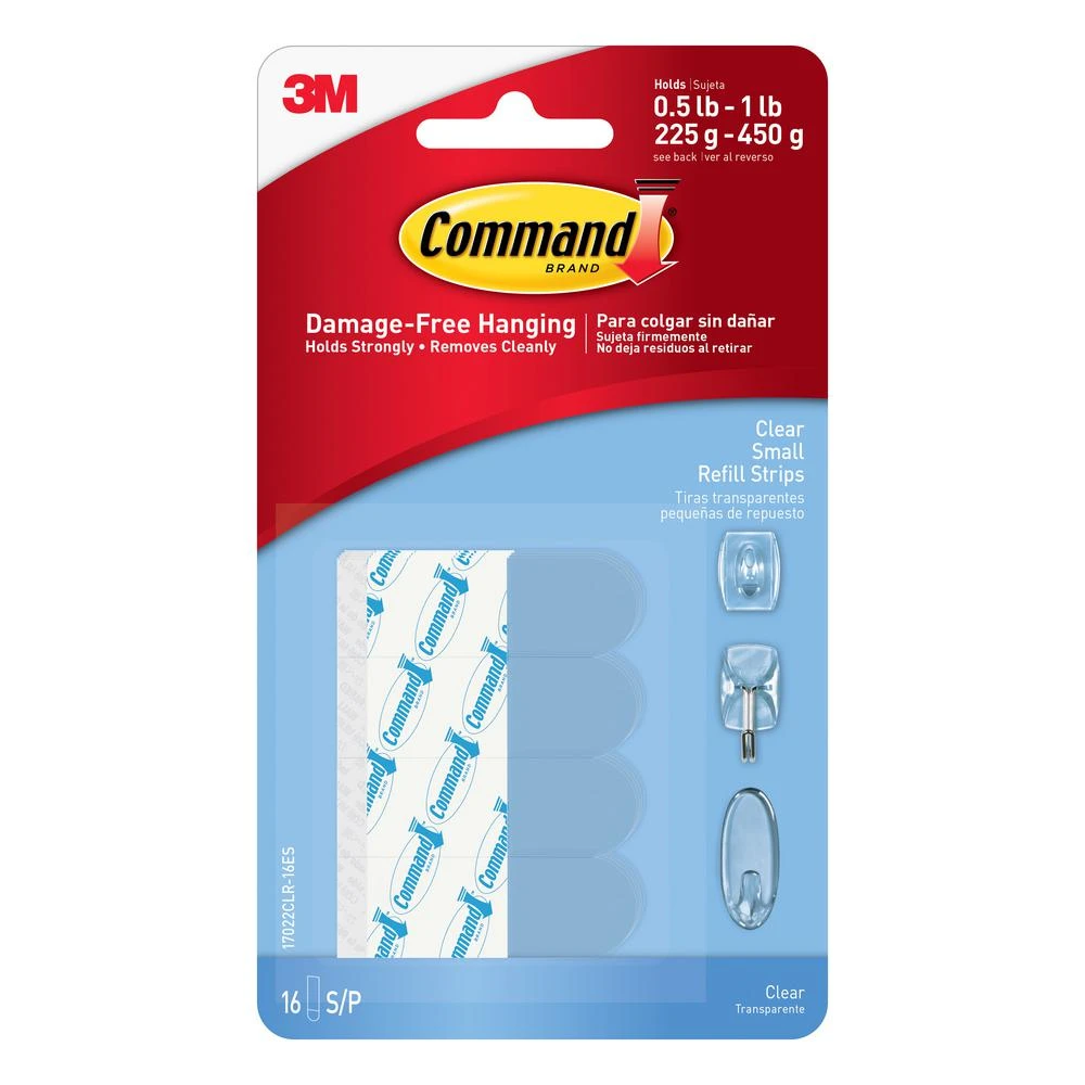 3M Command Small Plastic Refill Strips 2.12 in. L 16 pk