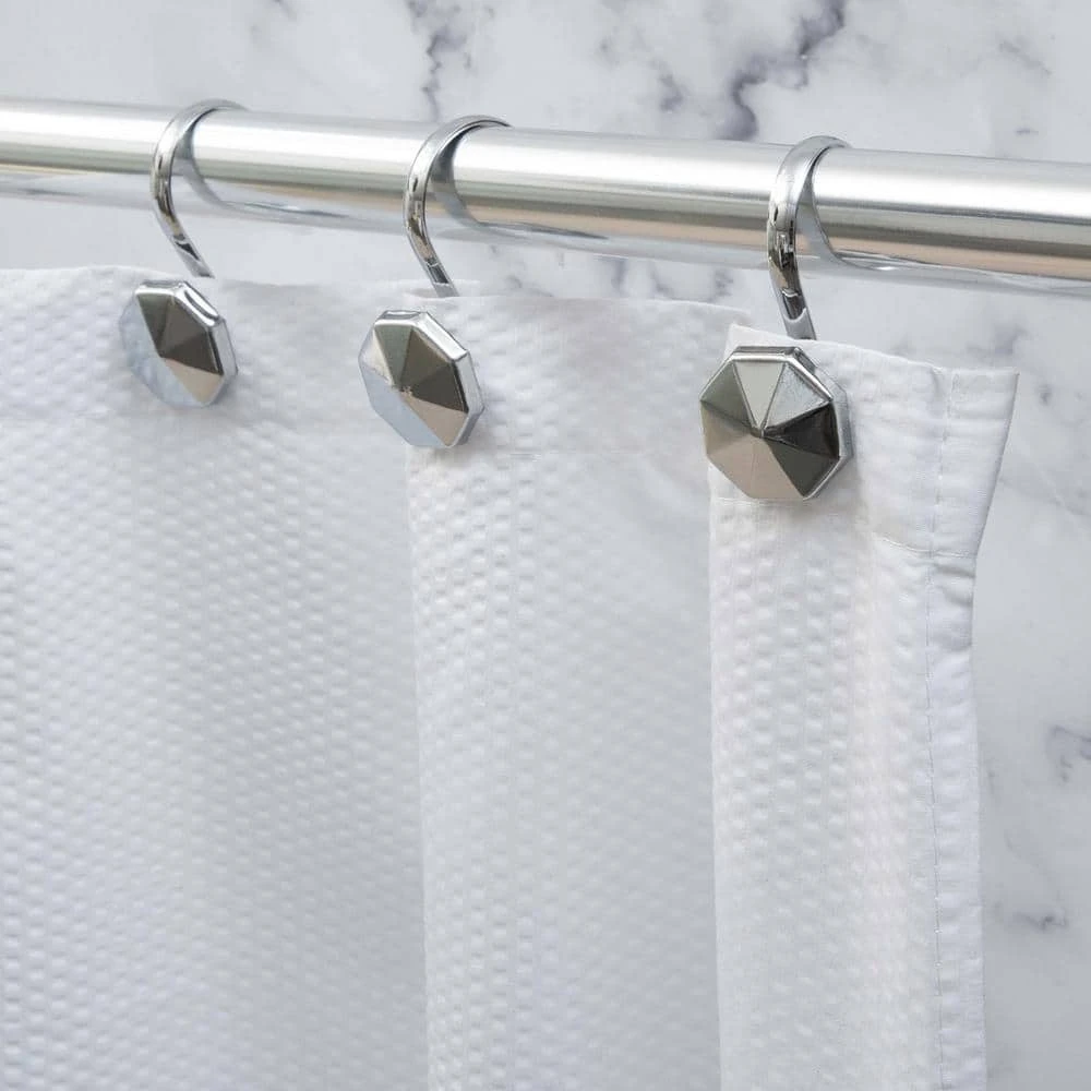 Alta Chrome Shower Curtain Hooks, 12-piece, Octagonal Design, Durable And Rust-resistant