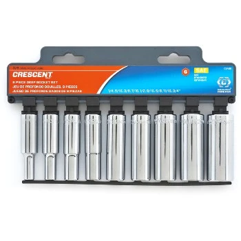 Crescent 9 Piece 3/8 Inch Drive 6 Point Deep Socket Set - Model Csas6