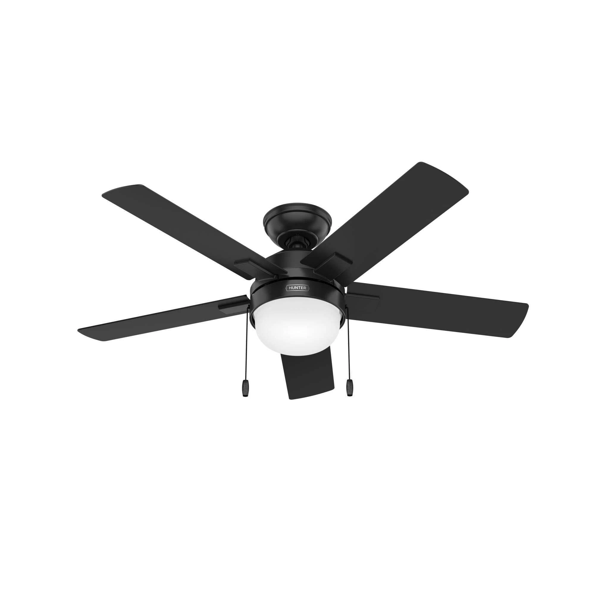 Hunter Zeal 44 Inch Matte Black Indoor Ceiling Fan With Light Kit And Pull Chain