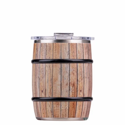 Double Whiskey Barrel Insulated Tumbler with Lid White Oak Finish 24 Ounce Capacity