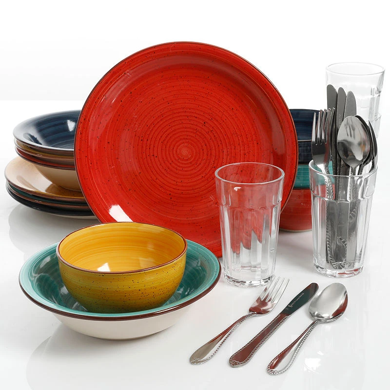 Gibson Color Speckle 28 Piece Mix And Match Dinnerware Combo Set