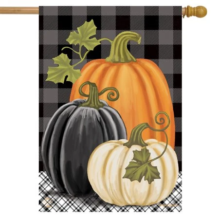 Checkered Pumpkins Autumn House Flag Primitive Fall 28 X 40 Briarwood Lane