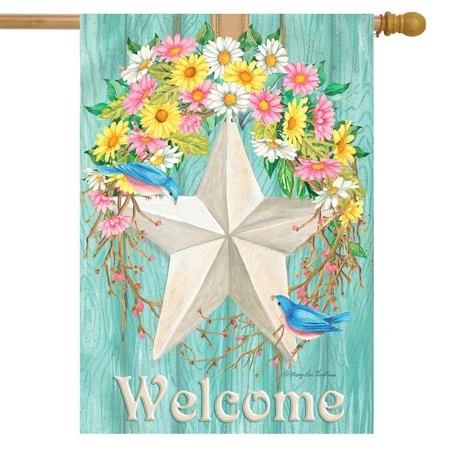 Spring Barnstar House Flag Primitive Welcome 28 X 40 Briarwood Lane
