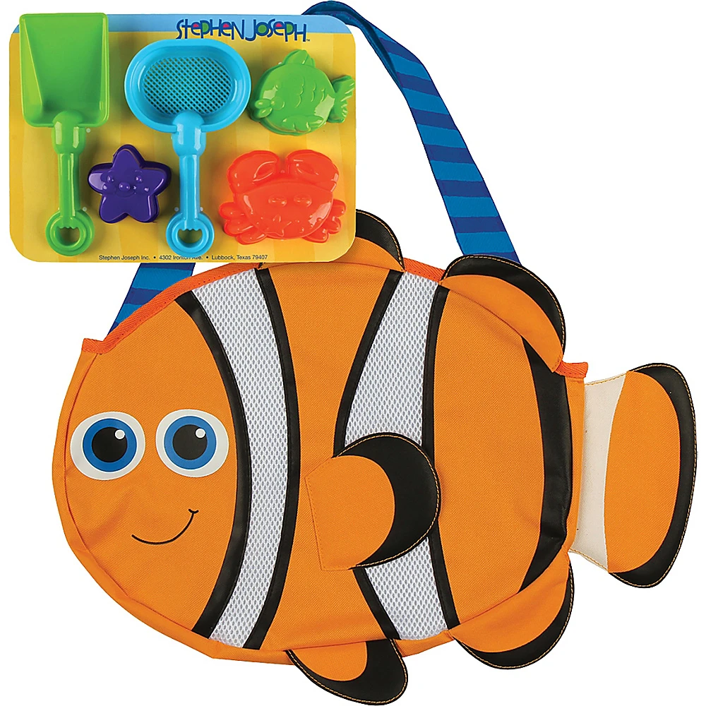Stephen Joseph Beach Tote With Sand Toy Play Set - Clown Fish Design