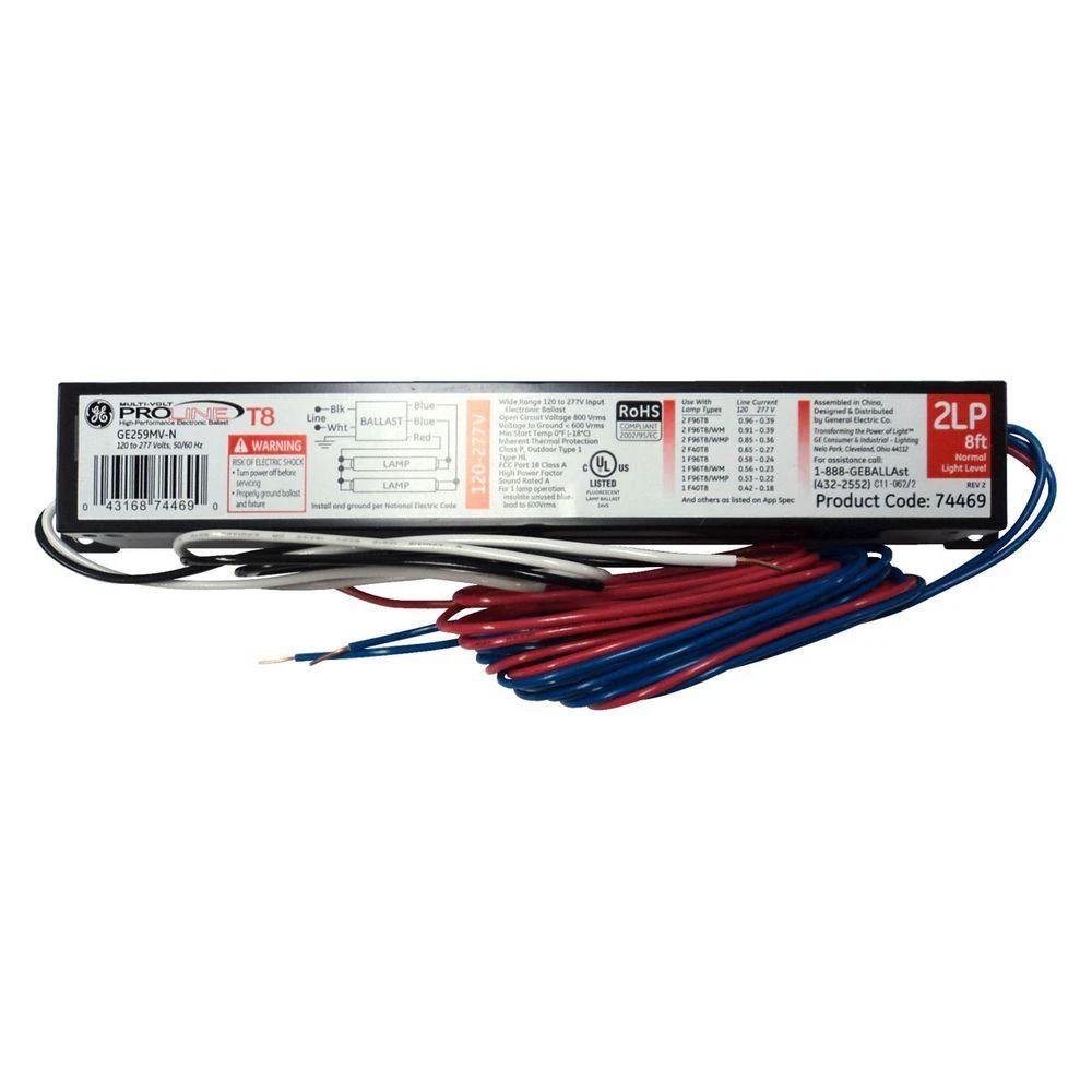 Electronic Fluorescent Light Ballast For 1-2 T8 Bulbs, Model Ge259max-g-n