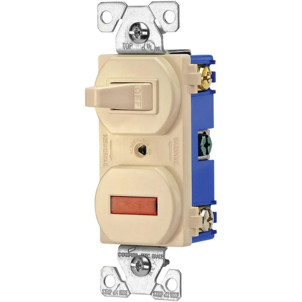 Eaton Heavy-duty Grade 15 Amp Combination Single-pole Toggle Switch With Pilot Light, Ivory
