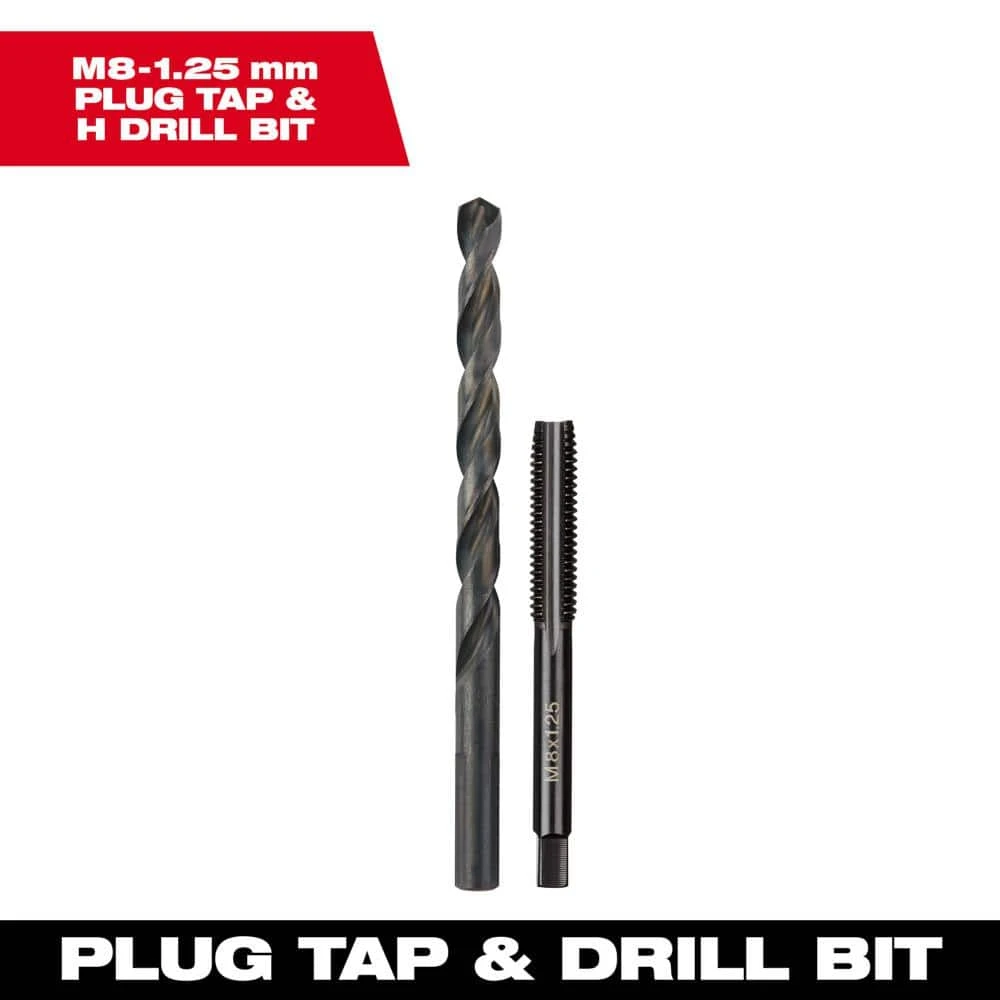 Milwaukee M8-1.25 Mm Straight Flute Plug Tap And H Drill Bit Set, 31.75 Mm Length