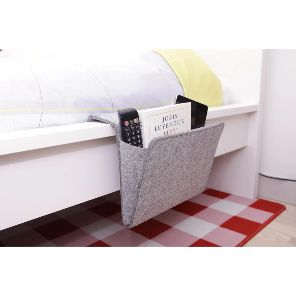 Kikkerland Grey Felt Bedside Pocket Caddy For Storage And Organization