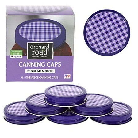 Mason Jar Lids Decorative Canning Caps Regular Mouth Gingham Design Set Of 6
