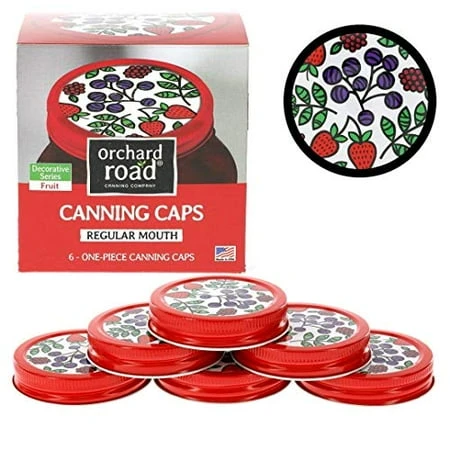 Mason Jar Lids Decorative Canning Caps Regular Mouth Fruit Design Pack Of 6