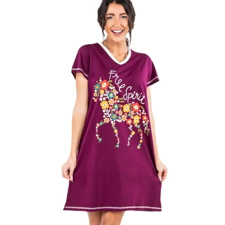 Lazyone V-neck Nightshirts For Women Animal Designs Free Spirit Size S/m