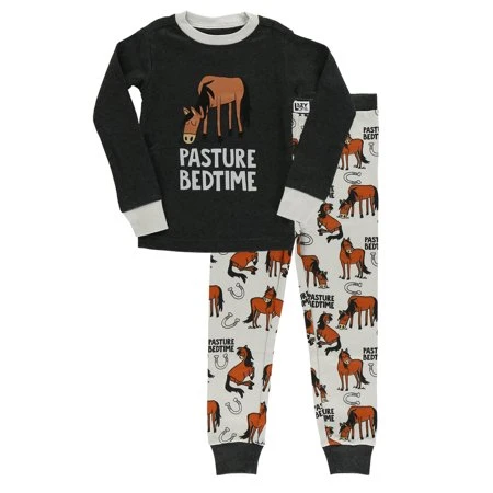 Lazyone Warm Long-sleeve Pajama Sets For Kids Funny Animal Design 2t Pasture Bedtime Grey