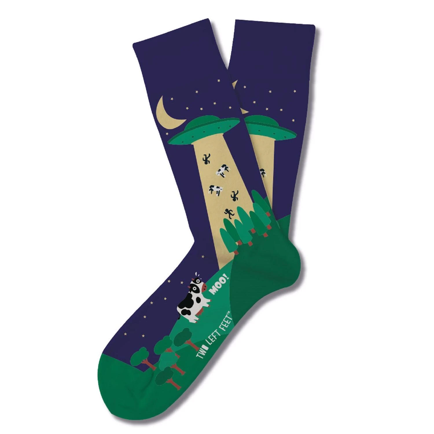 Two Left Feet Unisex Moo.f.o M/l Socks Purple With Alien Design