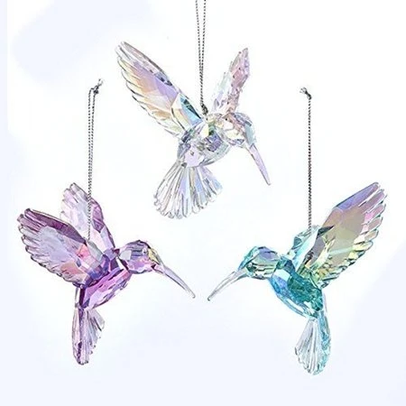 4" White Iridescent Acrylic Hummingbird Christmas Ornament